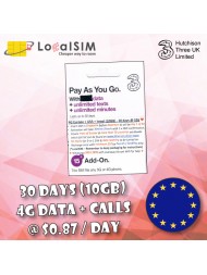 4G UK & Europe 30 Days (10GB + Unlimited Voice + SMS) SIM card